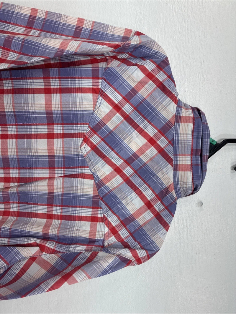 New Women’s Cumberland Pink Purple Plaid Long Sleeve Pearl Snap XL GG-60