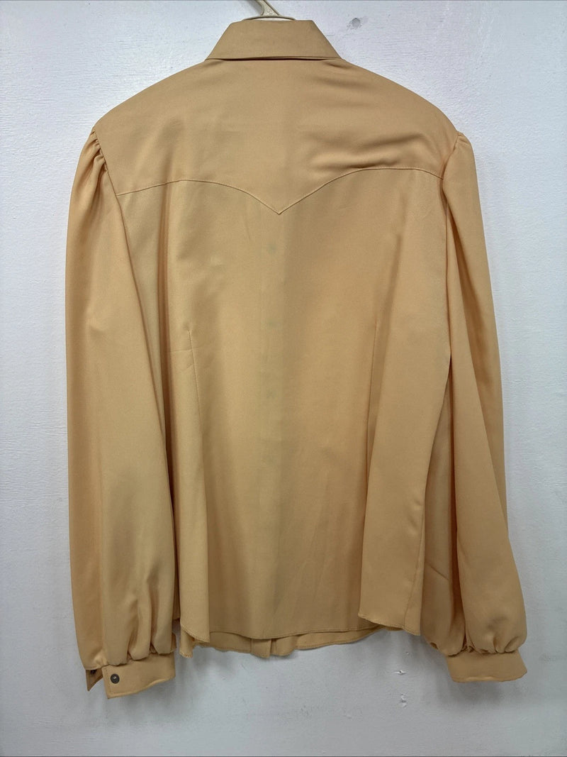 New Women’s H Bar C Yellow Design Long Sleeve Pearl Snap Size 38 II-78