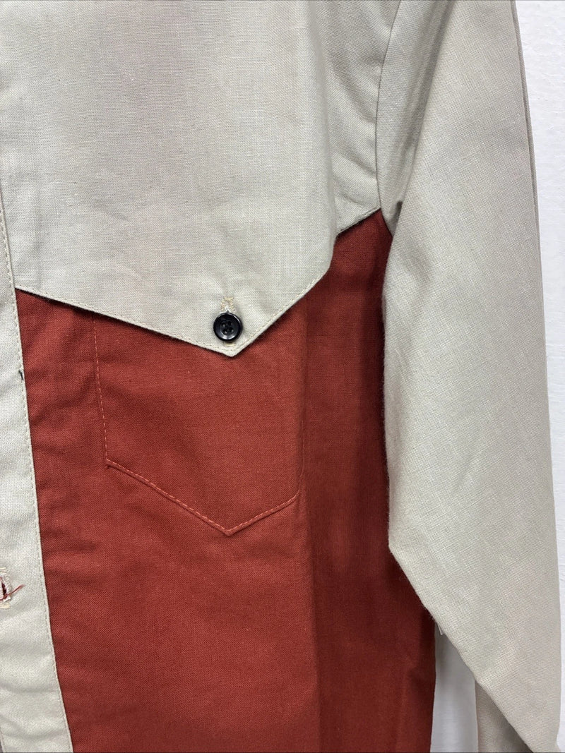New Kids Cowboy Threads Tan Orange Long Sleeve Button Up Size 16 DD-81