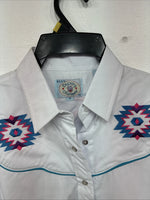 New Women’s Country Charmer White Design Long Sleeve Pearl Snap Medium LL-4