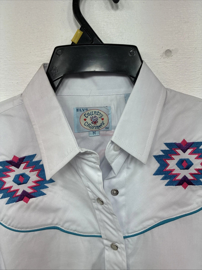 New Women’s Country Charmer White Design Long Sleeve Pearl Snap Medium LL-4