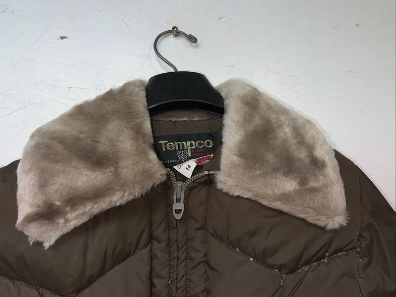 New Women’s Tempco Brown Puffer Coat 14 Wool Neck #1780 UU-13