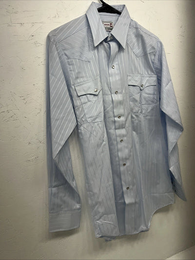 New Men’s Blue HbarC Ranchwear Pearl Snap Long Sleeve Shirt 15x33 M I-32