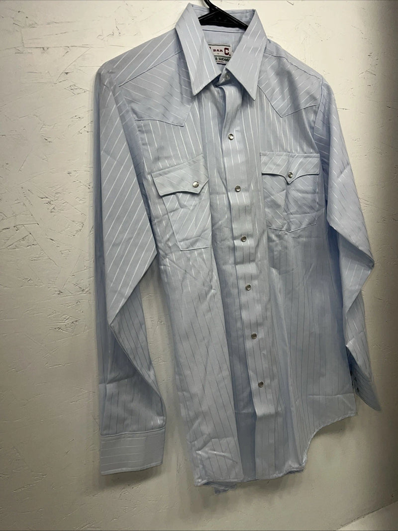 New Men’s Blue HbarC Ranchwear Pearl Snap Long Sleeve Shirt 15x33 M I-32