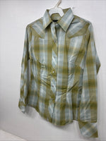 New Women’s Champion Western Green Plaid Long Sleeve Pearl Snap Size 10 KK-89