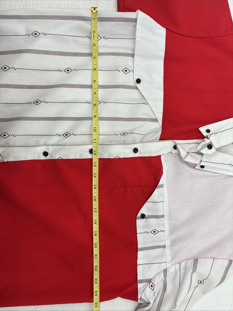 New Men’s Cowboy Threads Red Designed Short Sleeve Button Up Large CC-42