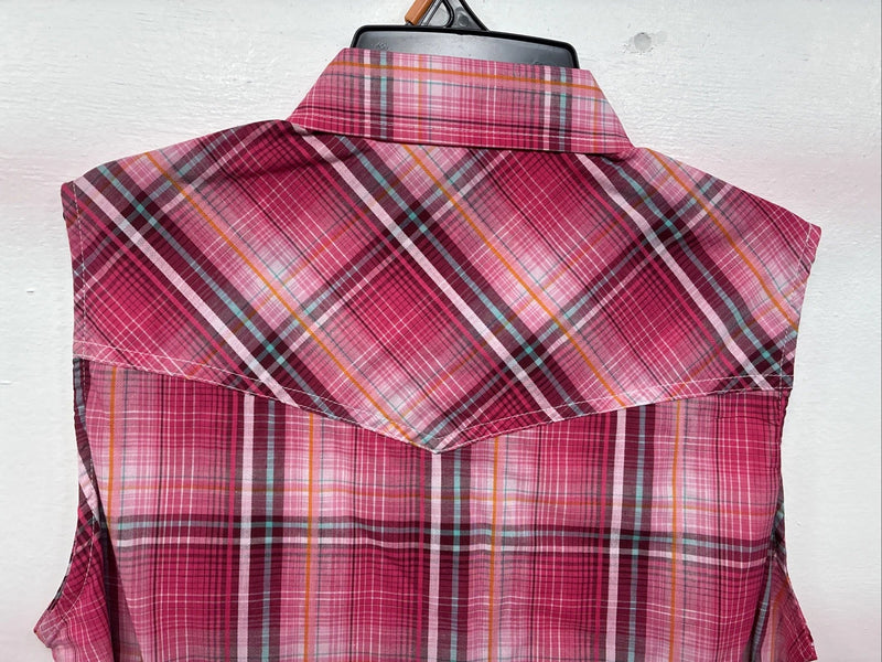 New Women’s Cumberland Pink Plaid Short Sleeve Pearl Snap Medium LL-48