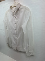 New Womens Prior Westerns White Long Sleeve Pearl Snap Button Collar Small J-60