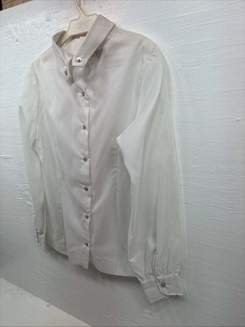 New Womens Prior Westerns White Long Sleeve Pearl Snap Button Collar Small J-60