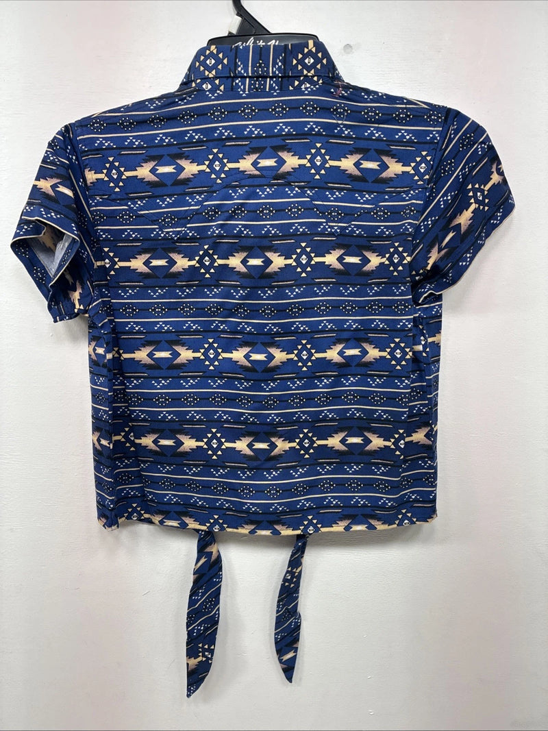 New Women’s Cumberland Blue Western Short Sleeve Pearl Snap Small DD-66