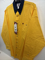 New Men’s Wrangler PBR Yellow Jean Design Long Sleeve Button Up XL O-46