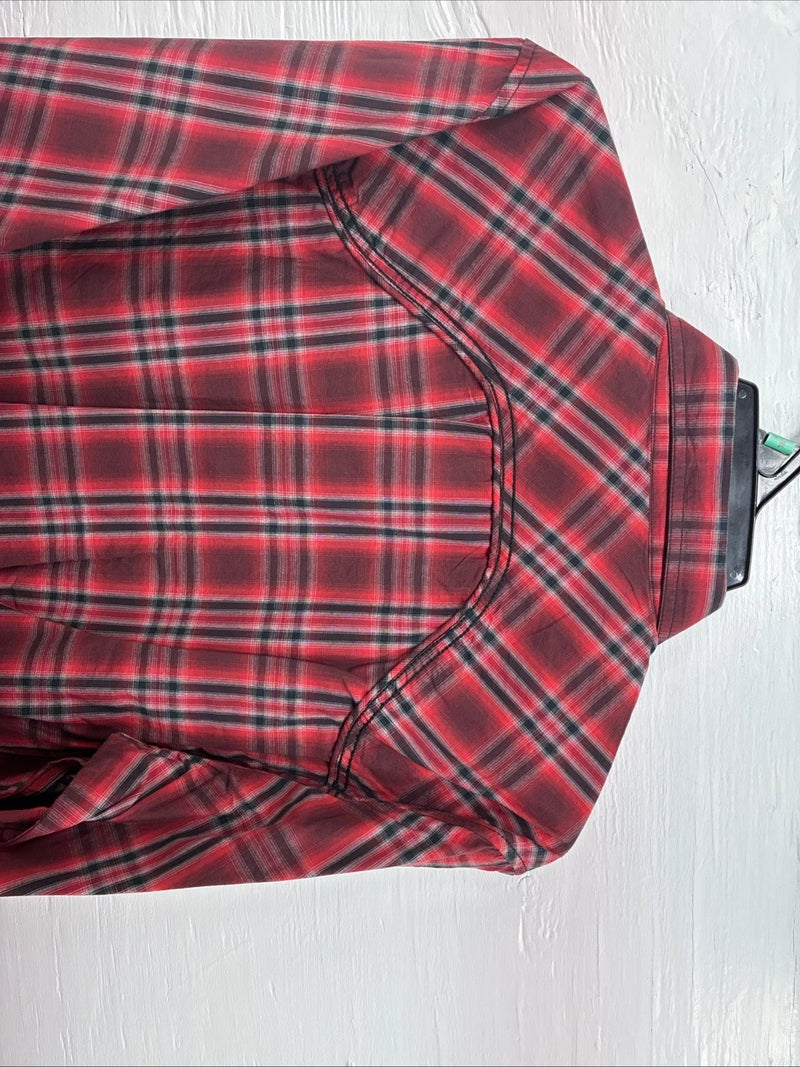 New Men’s ELY 1878 Red Plaid Long Sleeve Pearl Snap XL M-53