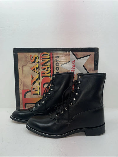 New Men’s Black Lace Up Texas Brand Cowboy Boots. 8850 10.5 10 1/2 D. 6-34