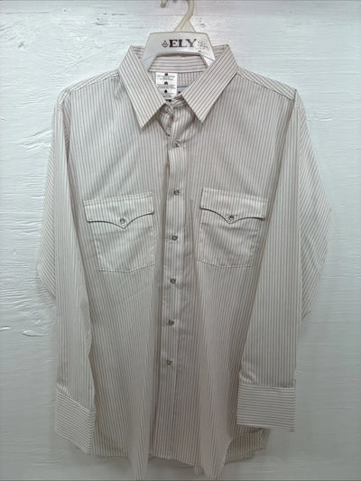 New Men’s H Bar C White Stripe Long Sleeve Pearl Snap 16.5 Large AA-38