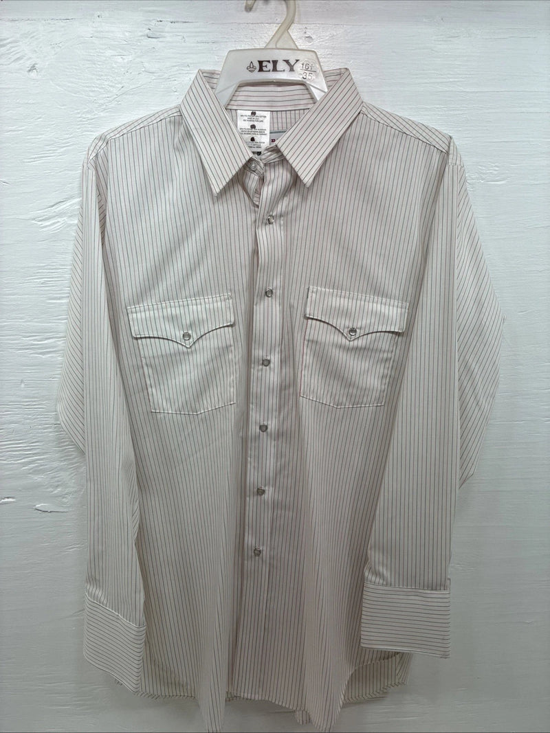 New Men’s H Bar C White Stripe Long Sleeve Pearl Snap 16.5 Large AA-38