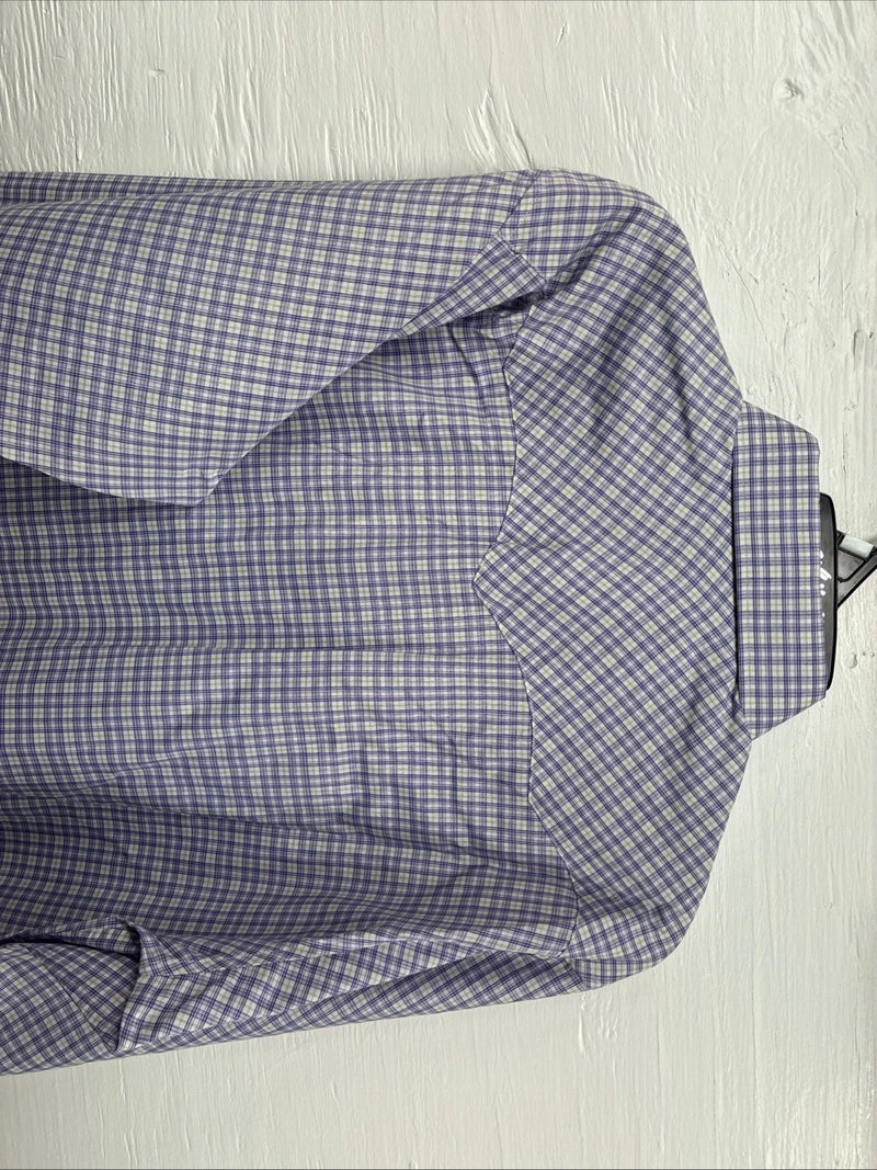 New Men’s White Horse Purple Plaid Long Sleeve Pearl Snap XL M-70