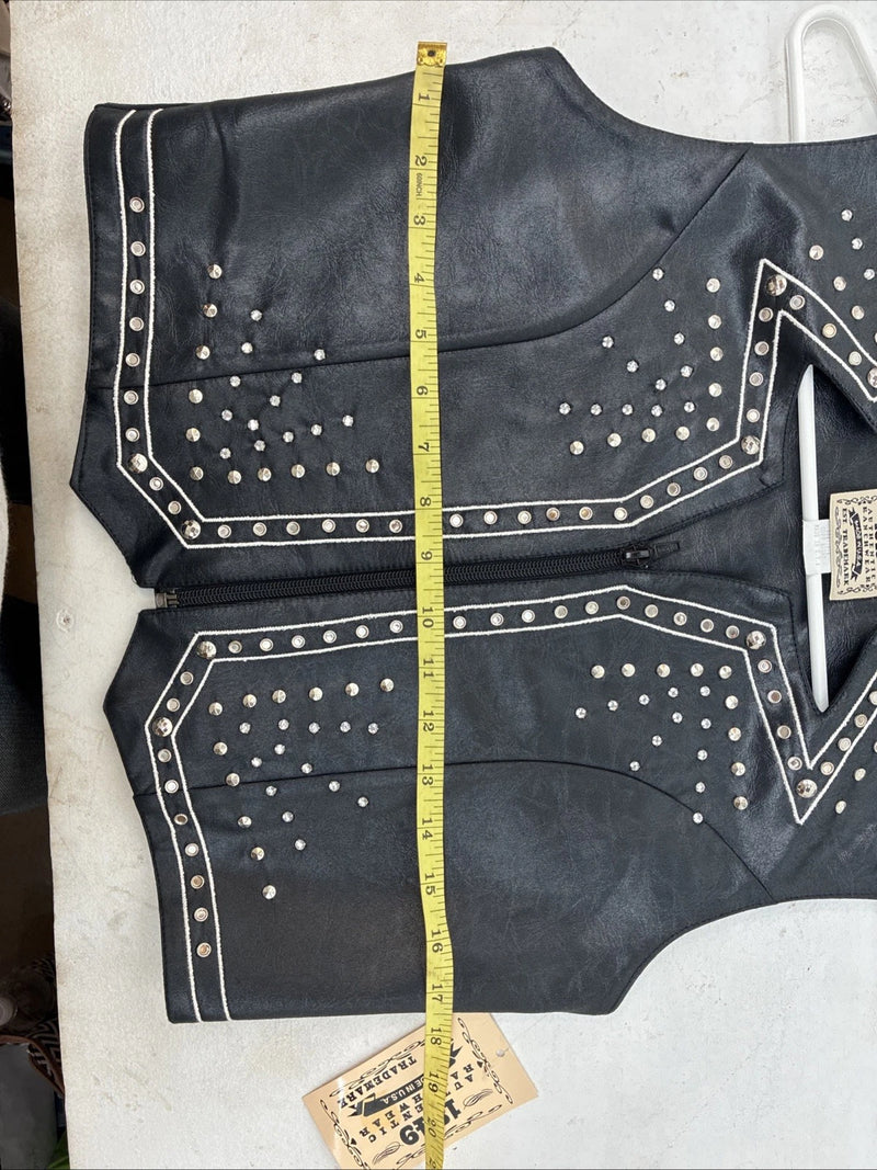 New Women’s 1848 RanchWear Black Rhinestone Sleeveless Vest Zip Up Large YY-37