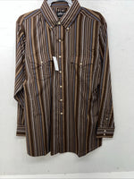 New Men’s Brown White House Long Sleeve Button Up Shirt. Large P-60