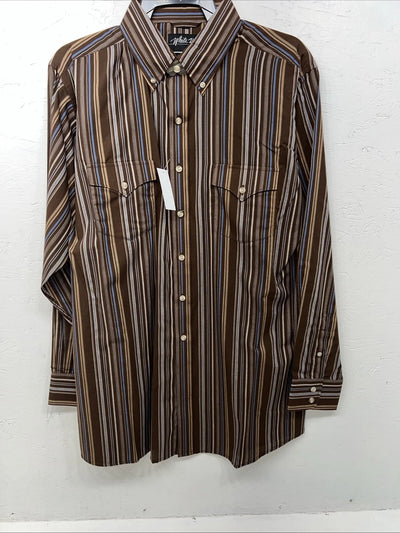 New Men’s Brown White House Long Sleeve Button Up Shirt. Large P-60