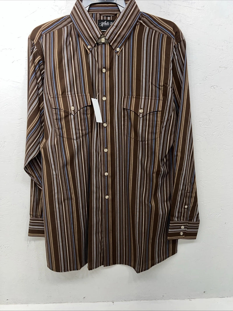 New Men’s Brown White House Long Sleeve Button Up Shirt. Large P-60