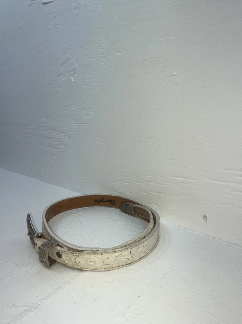 New White Genuine Leather Wrangler Tooled 28” Belt #4151 Z-135