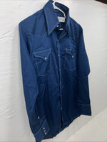 New Men’s Stockman Blue Long Sleeve Pearl Snap 15 X 33 Medium AA-3