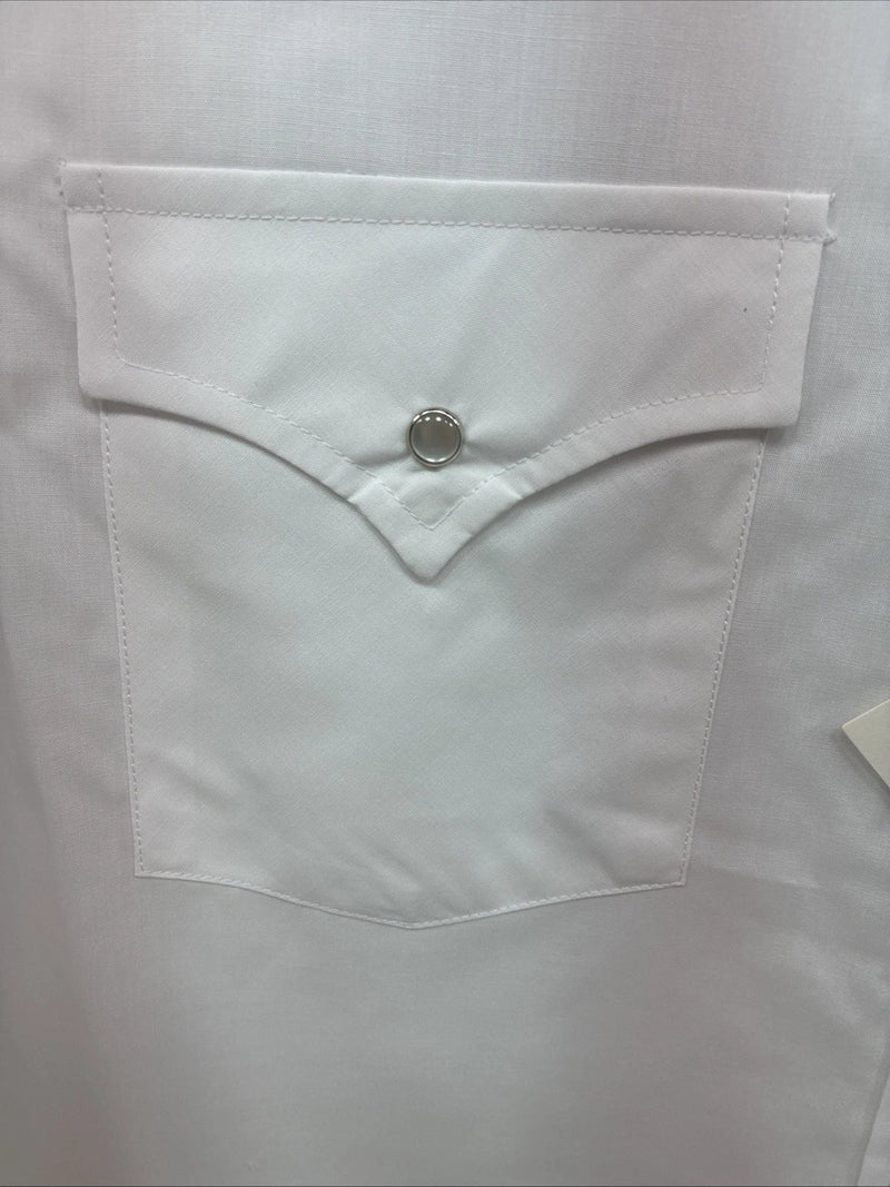New Men’s ELY Cattleman White Long Sleeve Pearl Snap 16.5 X 34 Large AA-39