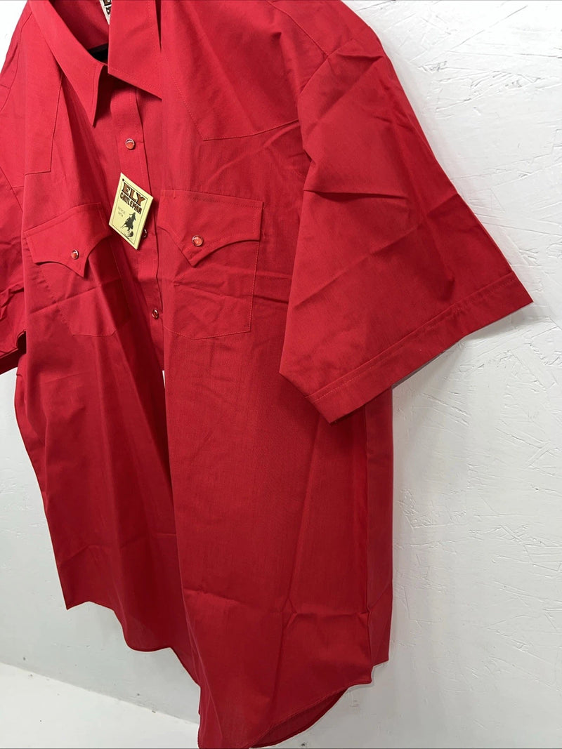 New Men’s Red ELY cattleman Short Sleeve Pearl Snap Shirt. 18.5 2XL G-78