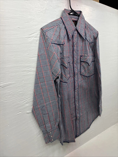 New Men’s Champion Westerns Blue Red Plaid Long Sleeve Pearl Snap 14 Small R-26