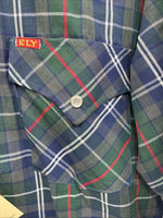 New Men’s ELY Plains Green Plaid Long Sleeve Pearl Snap 14.5 Small X-34
