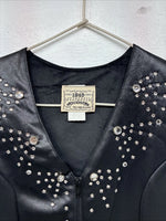 New Women’s 1848 RanchWear Black Rhinestone Sleeveless Vest Zip Up Large YY-40
