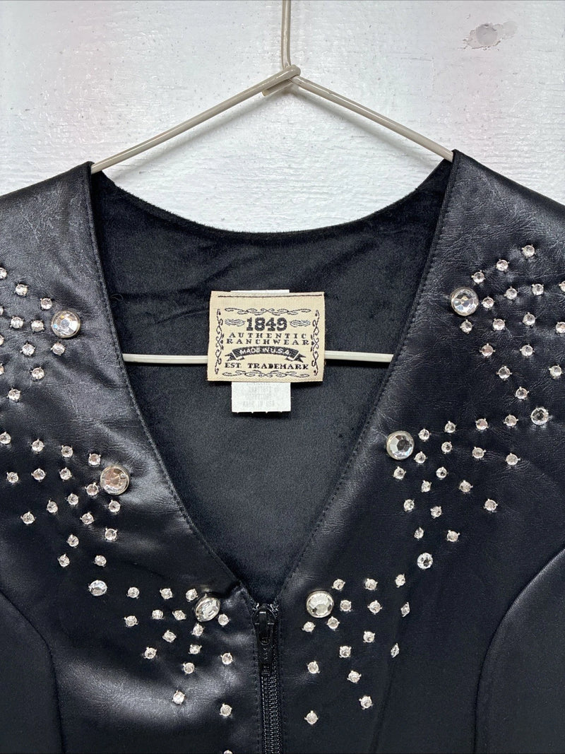 New Women’s 1848 RanchWear Black Rhinestone Sleeveless Vest Zip Up Large YY-40
