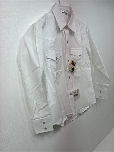New Boys ELY Cattleman Cattleman White Long Sleeve Pearl Snap Size 10 DD-95