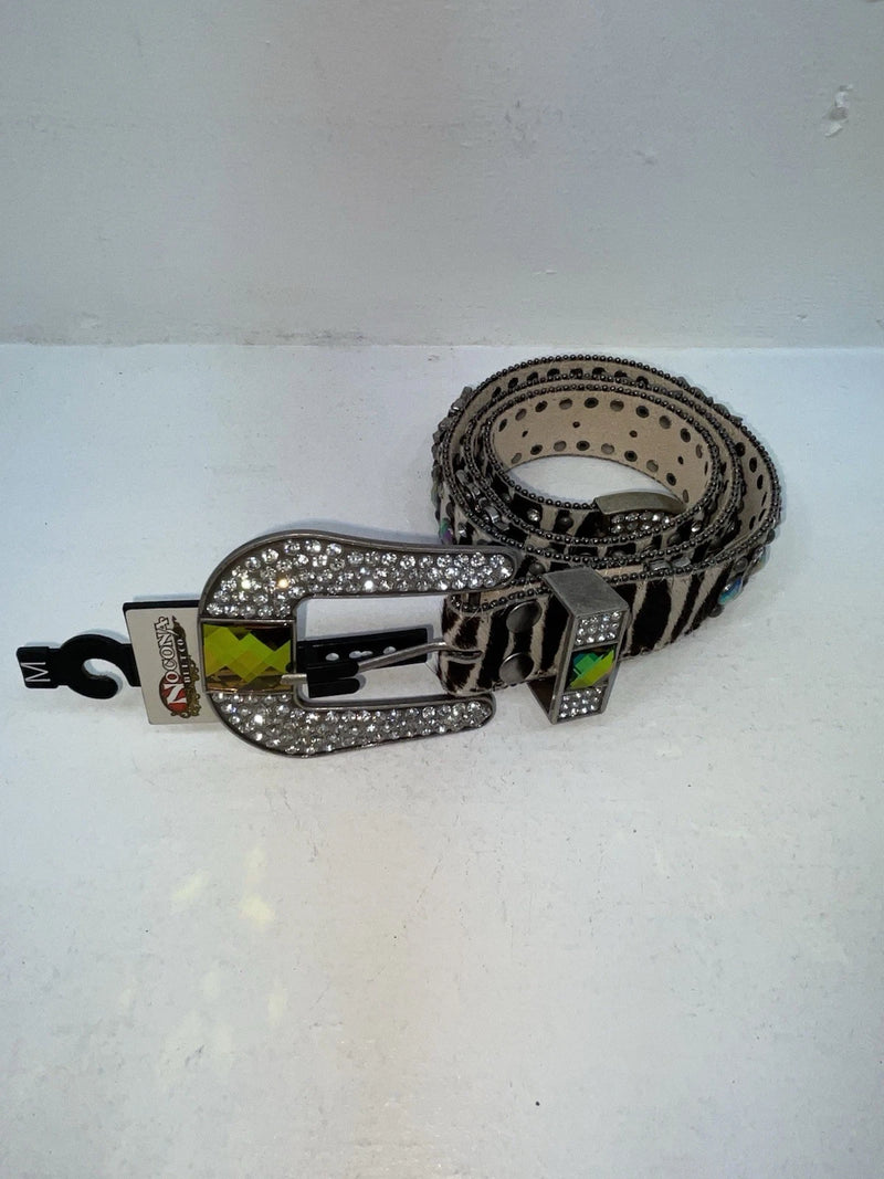 New Zebra Print Genuine Leather Nocona Bling M Belt #N1330999 Z-63