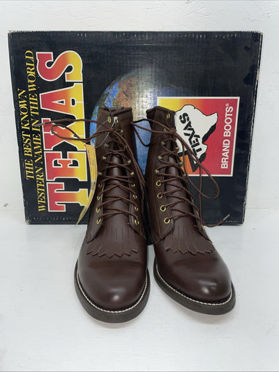 New Men’s Brown Lace Up Texas Brand Cowboy Boots. 8721 8 D. 1-127