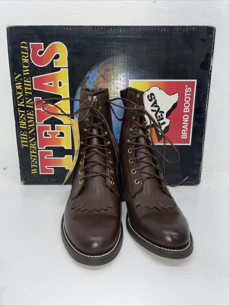 New Men’s Brown Lace Up Texas Brand Cowboy Boots. 8721 8 D. 1-127