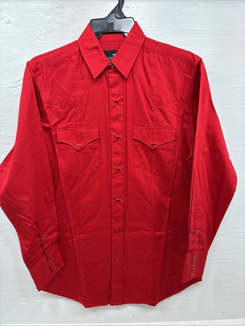 New Men’s White Horse Western Red Long Sleeve Pearl Snap Medium V-13  