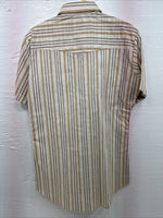 New Men’s Dee-Cee Tan Yellow Stripe Design Short Sleeve Pearl Snap Small O-80