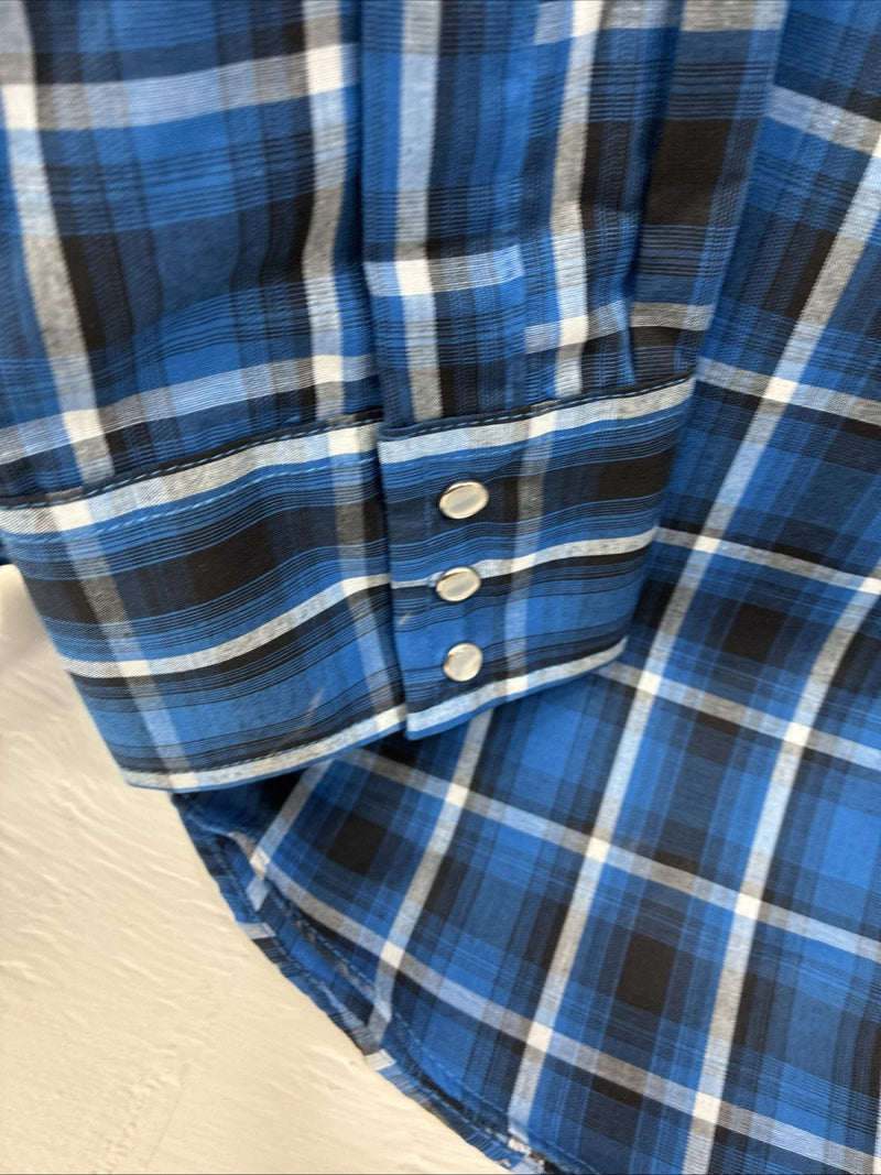New Men’s ELY Cattleman Blue Flannel Long Sleeve Pearl Snap 4XL E-80