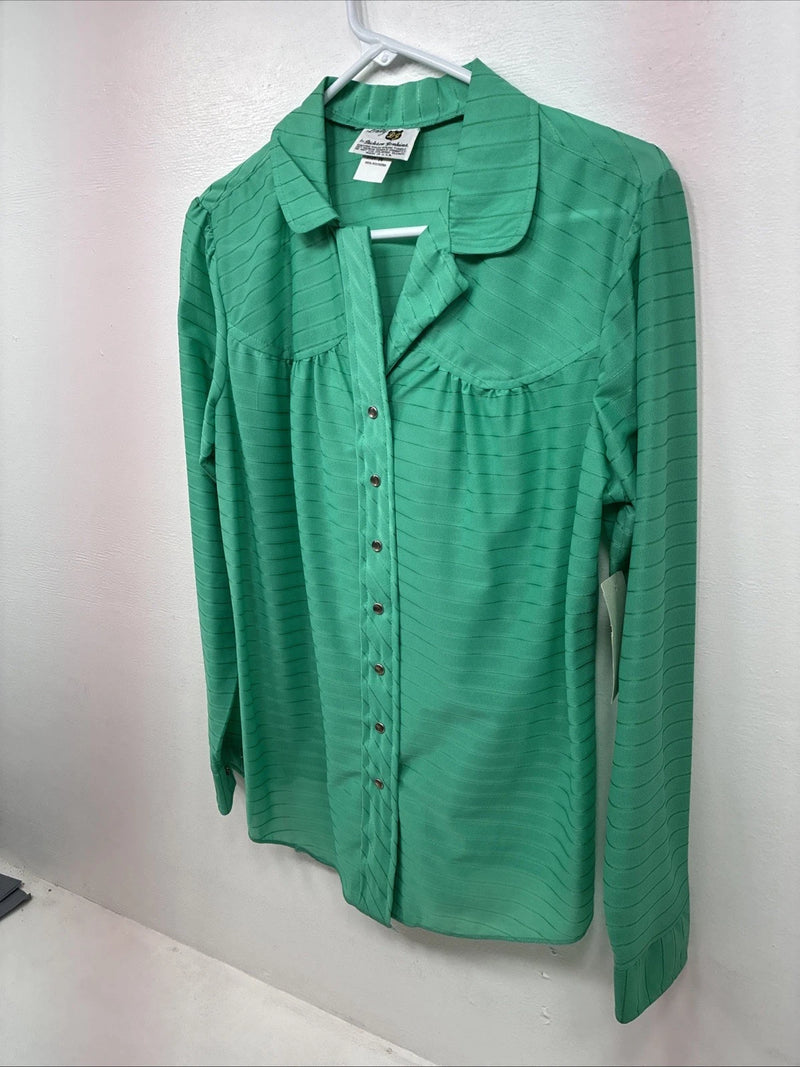 New Women’s Dickson Jenkins Green Long Sleeve Pearl Snap Size 34 MM-94