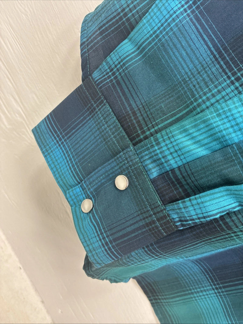 New Girls Cumberland Blue Plaid Long Sleeve Pearl Snap 3XL CC-112