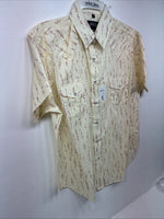 New Women’s White Horse Yellow Floral Short Sleeve Pearl Snap Large II-95
