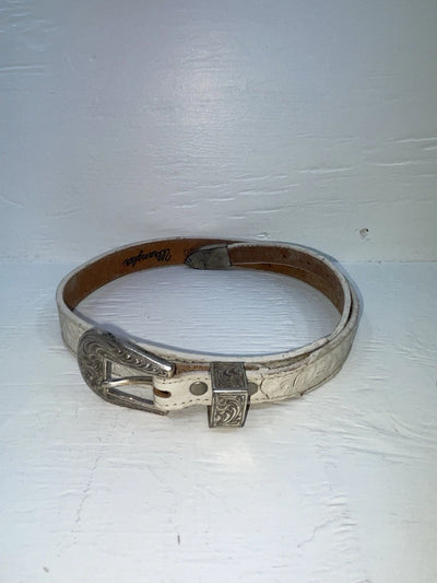 New White Genuine Leather Wrangler Tooled 28” Belt #4151 Z-135