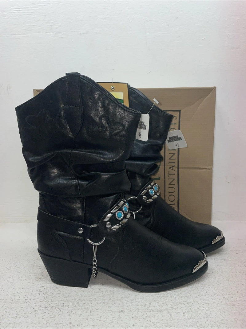 New Youth Black Smoky Mountain Cowboy Boots. 1312 Y 4.5 4 1/2. 22-79