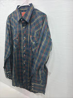 New Men’s ELY Plains Green Plaid Long Sleeve Pearl Snap 17 X 34 XL T-24