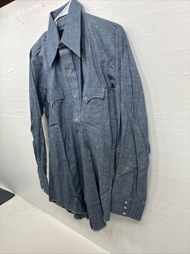 New Men’s Champion Western Jean Design Long Sleeve Pearl Snap 15.5 Medium K-45
