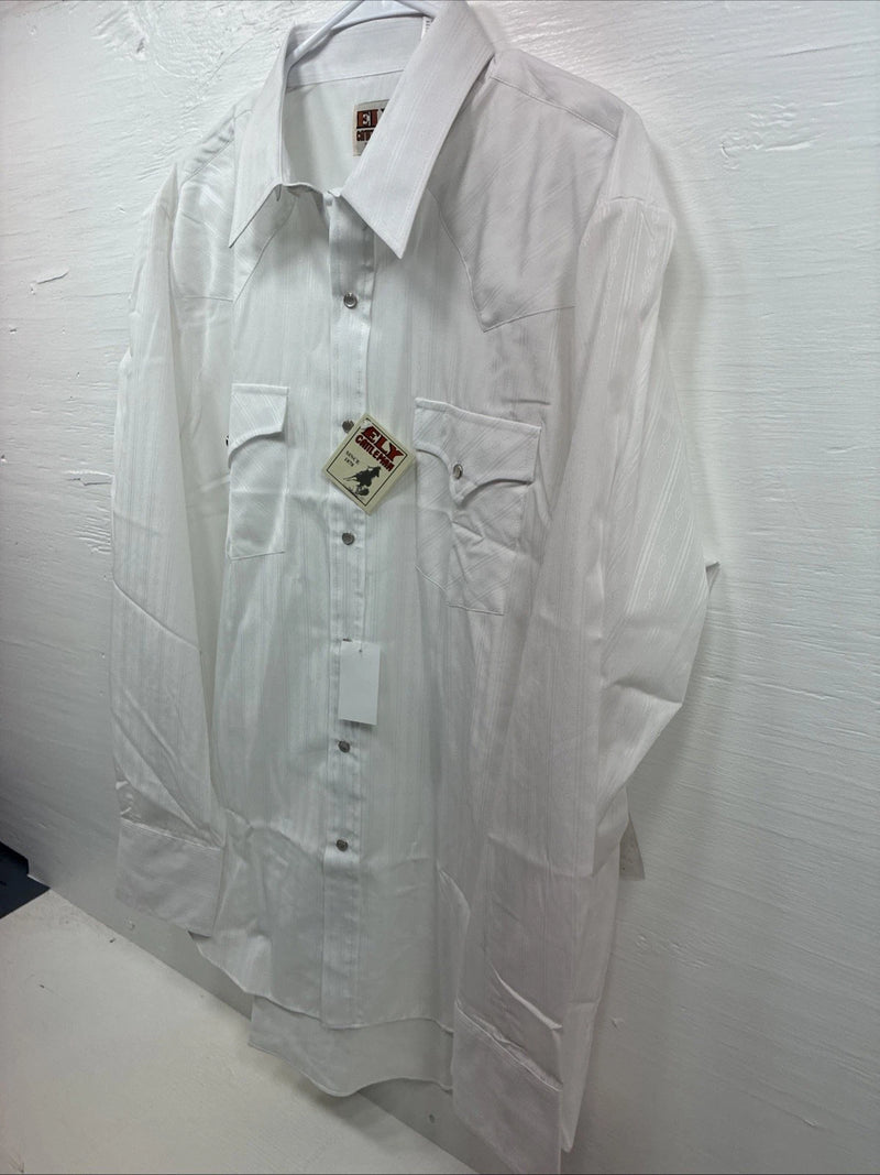 New Men’s ELY Cattleman White Designed Long Sleeve Pearl Snap 17 X. 35 XL R-34