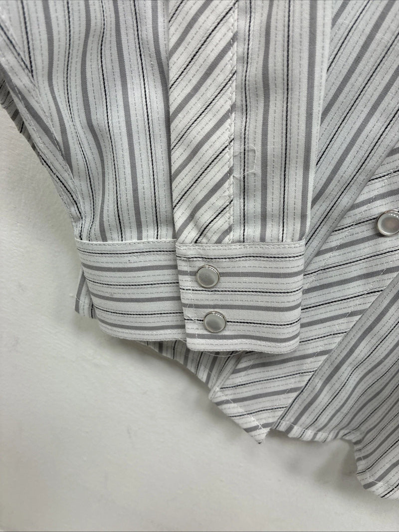New Women’s White Horse Gray Stripe Long Sleeve Pearl Snap Small DD-117