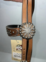 New Leather Silver Royal Beaded Diamond Browband Headstall W Split Reins U-35
