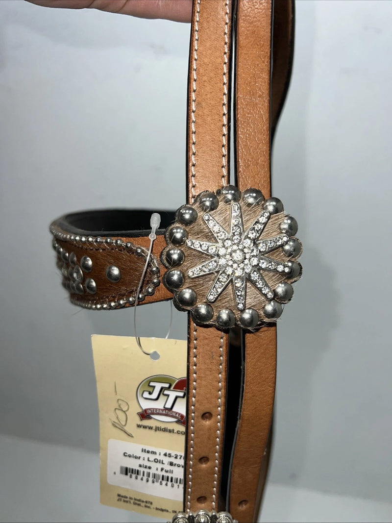 New Leather Silver Royal Beaded Diamond Browband Headstall W Split Reins U-35